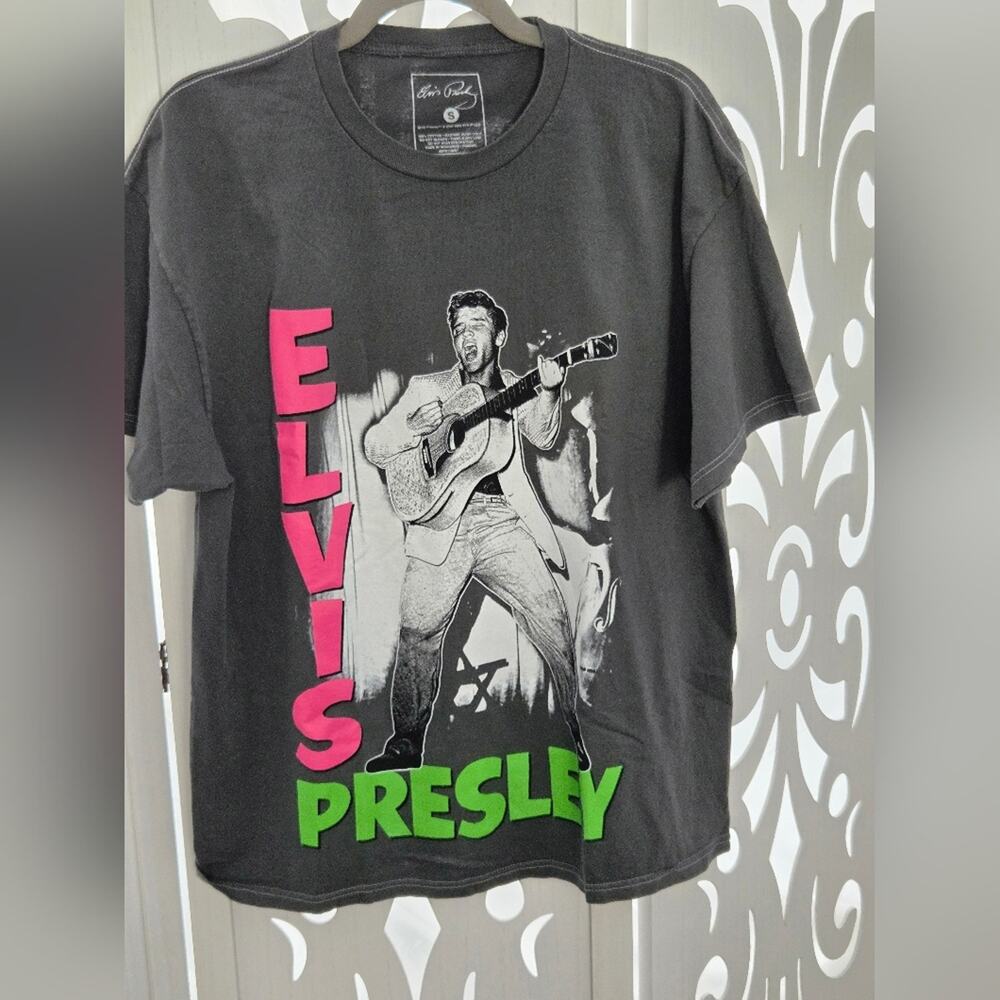 Elvis Presley Graphic T-Shirt Small oversized Gray Concert Tee 100% Cotton NWOT